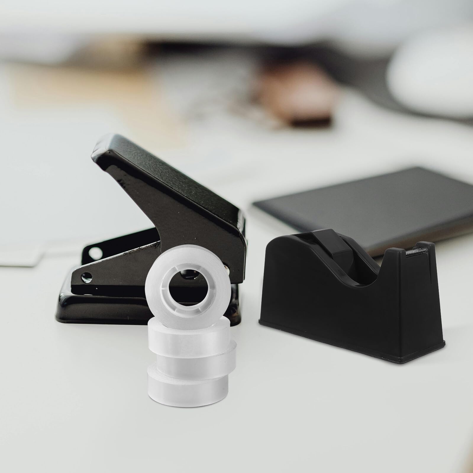 HEALLILY 2 Pezzi Dispenser Supporto Doppio Nero per Nastro Adesivo con Base Antiscivolo Piccoli e Grandi per Scuola e Ufficio