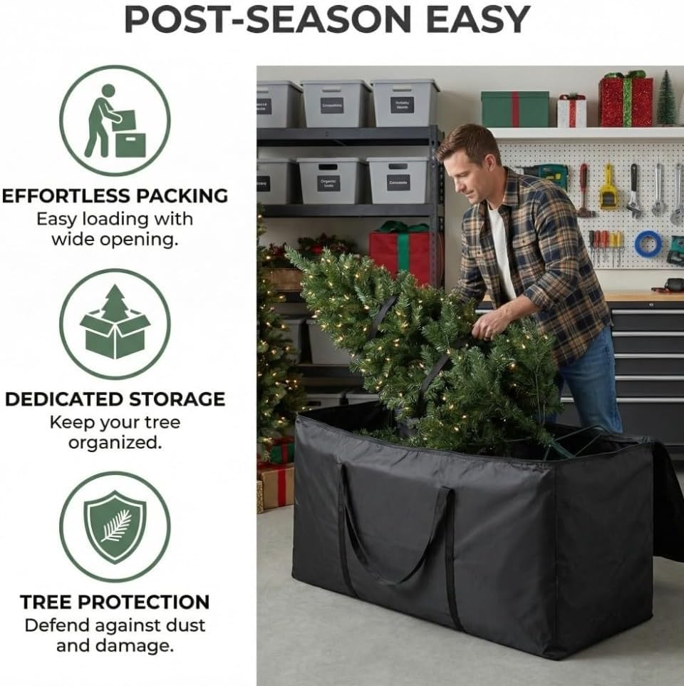 Fabric Christmas Tree Storage Bag - Waterproof Dust Proof Protective Bag for Holiday Decorations and Home Cushions, Reinforced Handles(116x47x51cm)