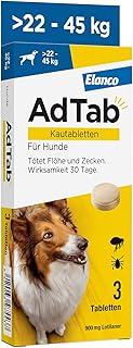 AdTab Hunde Zecken- und Flohschutz (über 22 bis 45 kg), Kautablette tötet Zecken und Flöhe schnell ab und schützt einen Monat lang, leicht zu verabreichen (3 St. pro Packung) product image