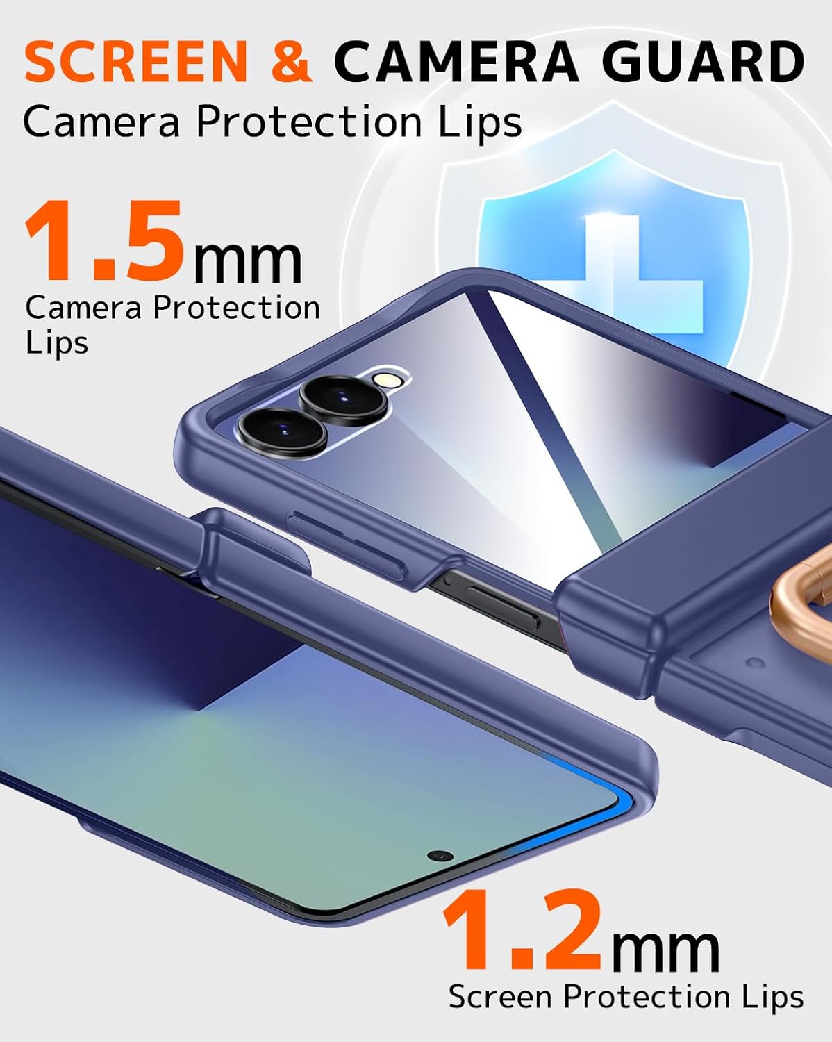 NINKI for Samsung Galaxy Z Flip 7 Ring Case with Built-in Screen Protector,Ring Holder Hinge Protection Shockproof Rugged Case for Samsung Galaxy Z Flip 7 Translucent Matte Cover for flip7 Blue