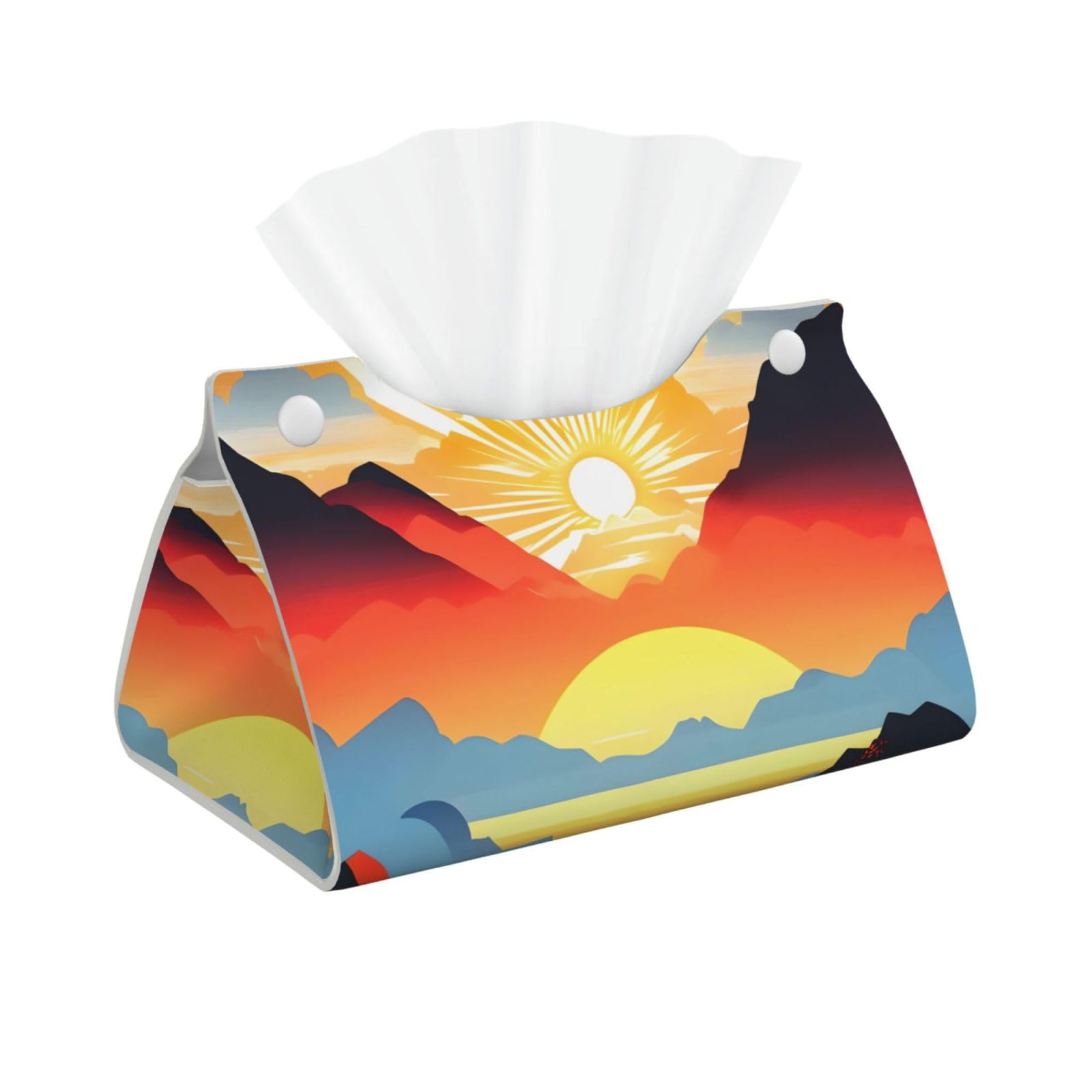 Bright sunrise Long Leather Tissue Box Cover-Waterproof PU Leather Tissue Holder for Bathroom, Decorative Rectangular Tissue Case