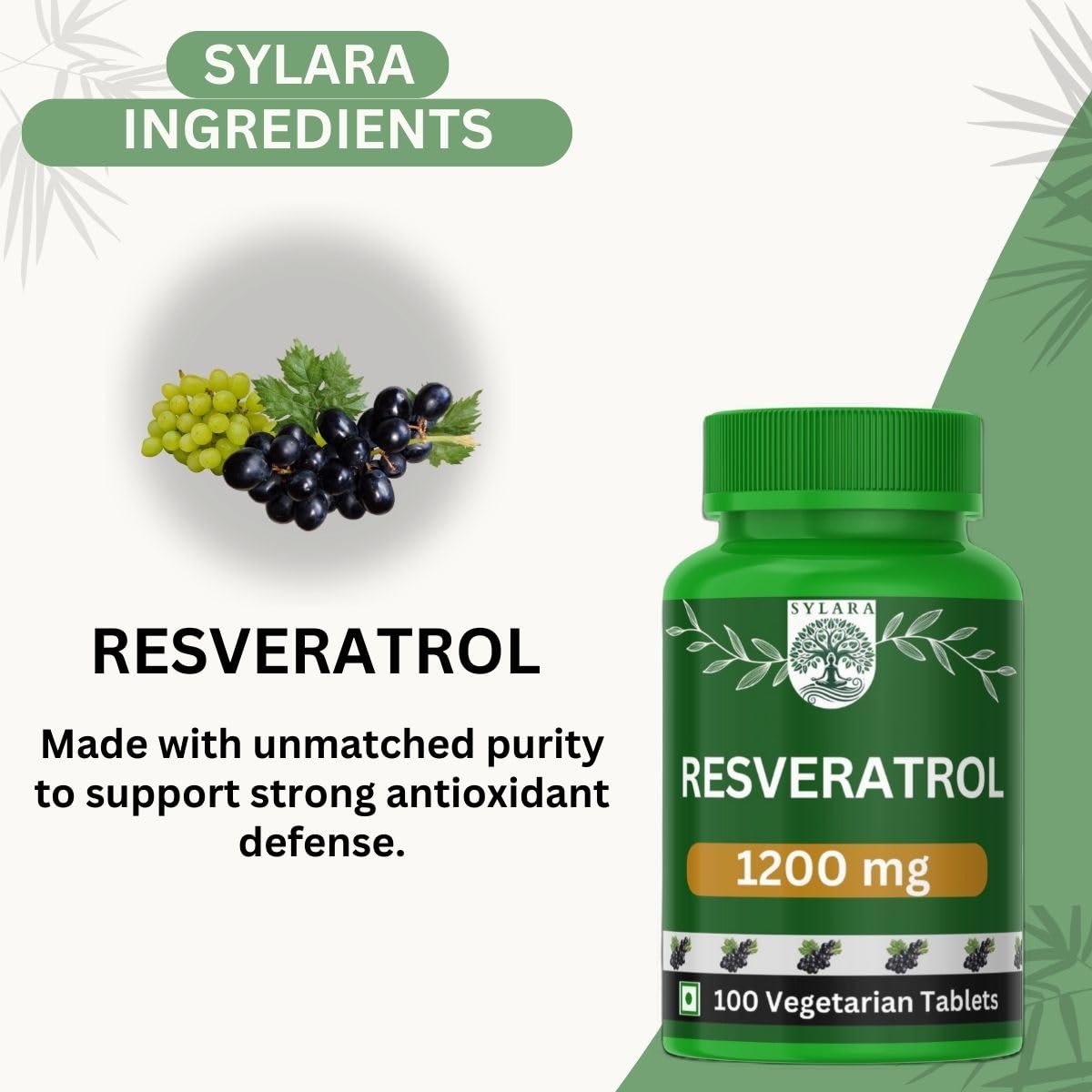 Sylara Trans Resveratrol - 99.9% - 1200 mg with Grapeseed Extract and Quercetin Tablets/Capsules Supplement Powder 3
