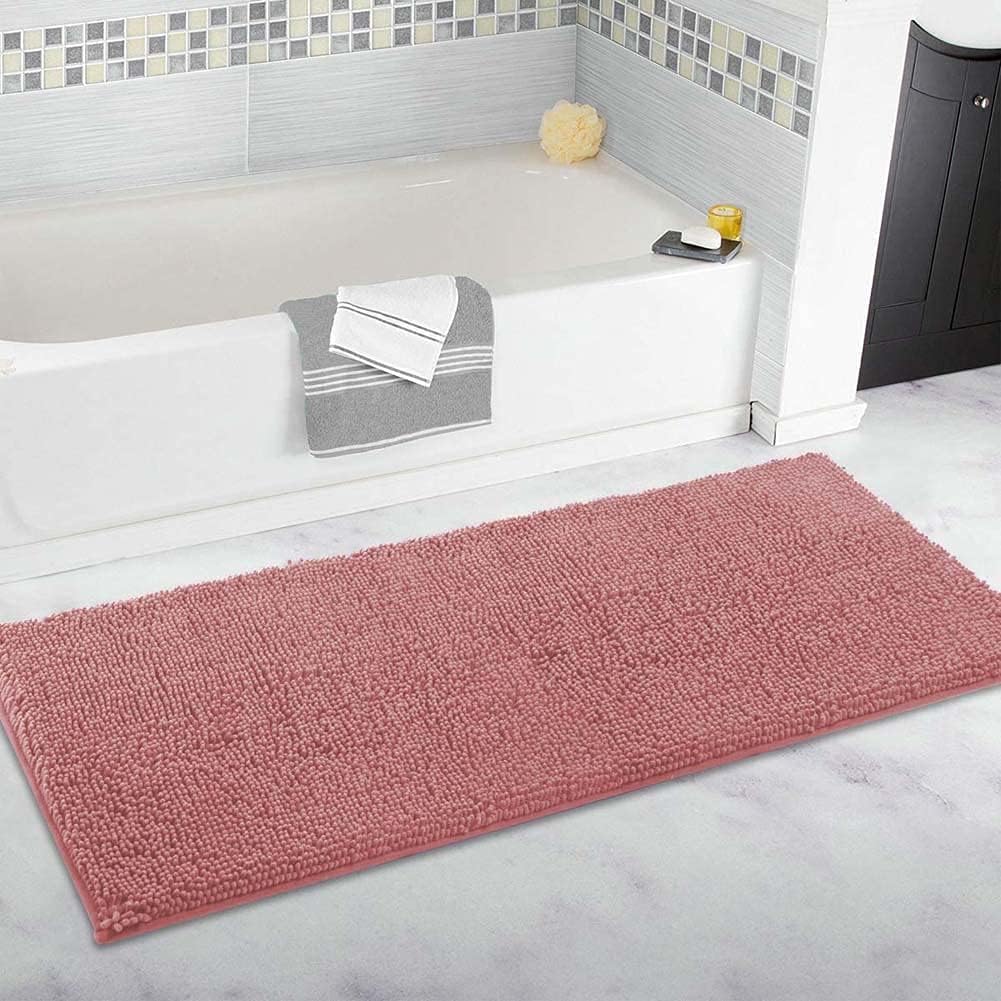 Tapis de bain extra large en peluche chenille antidérapant ultra doux et absorbant Rose 60 x 160 cm