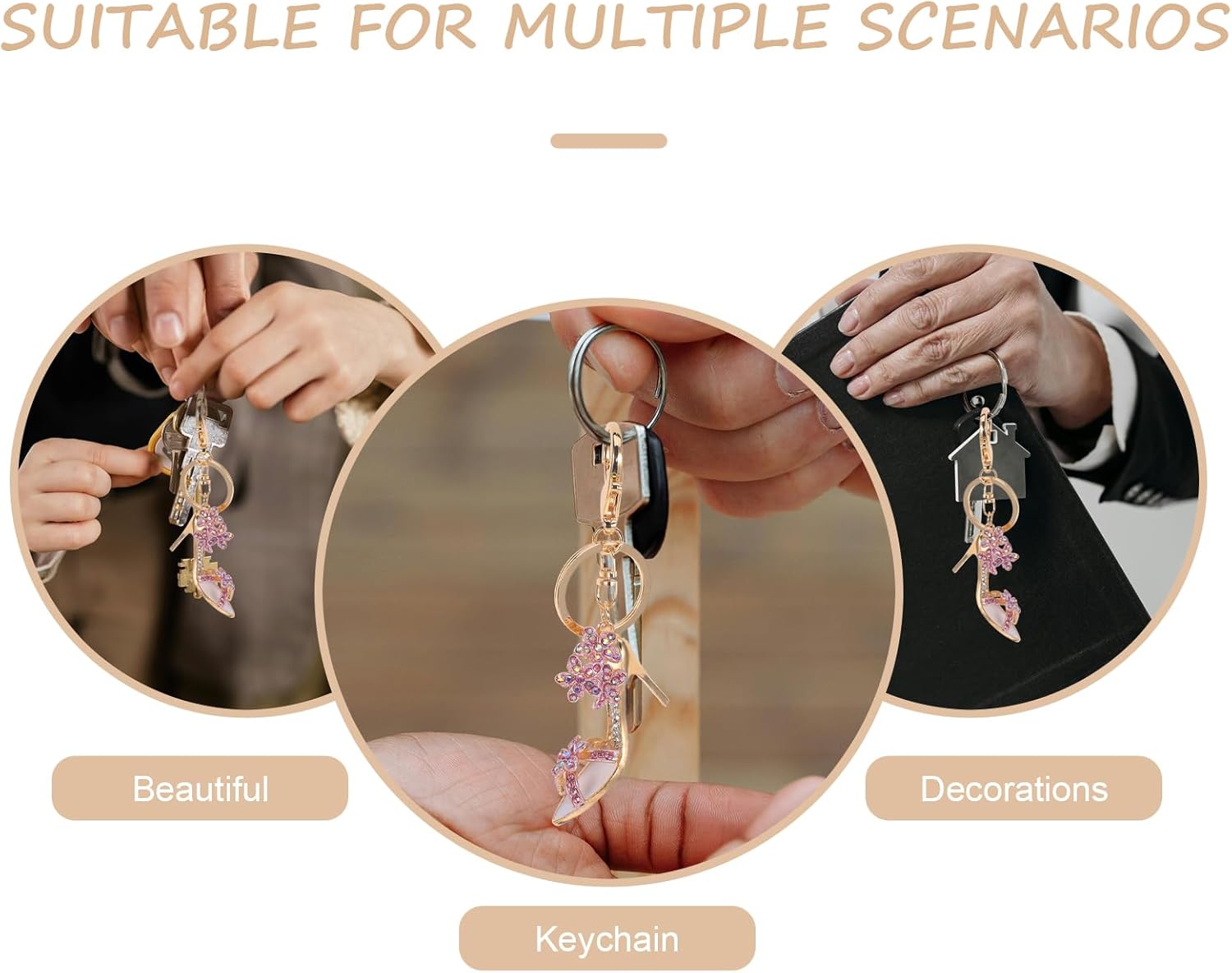 LIFKOME Rhinestone High Heel Keychain Stylish Alloy Pendant with Flower Decor Purse Accessory Lightweight and Chic Keyring for Handbag Backpack - Image 6