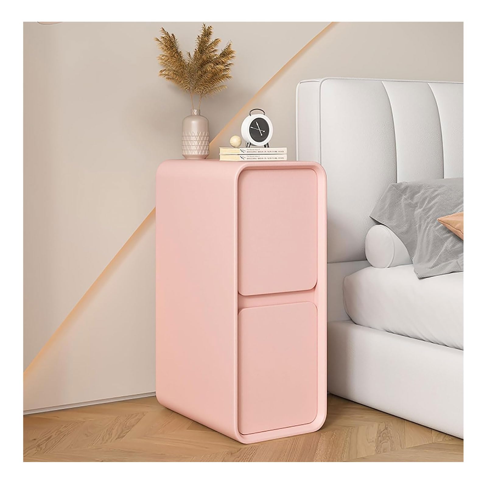 SXZenSpace Bedroom Furniture Side Table Bedside Narrow Nightstand w/Storage Drawer Modern Solid Wood Small Slim End Locker for Living Room Sofa Storage Ca(Pi