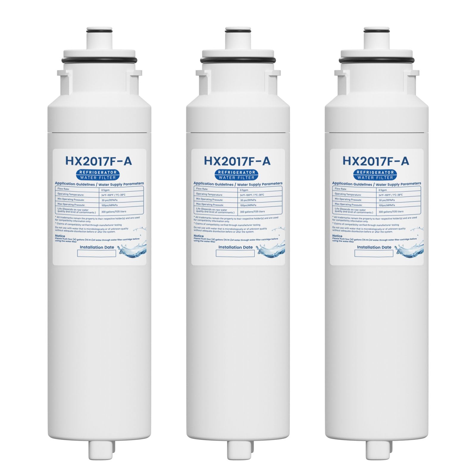 HX2017FR-A Water Filter Cartridge Compatible with Hisense HRF266N6CSE1, HRF266N6CSE, HRF209N6CSE, HRF254N6TSE, HRF254N6DSE Twist-In Models, 3 Packs