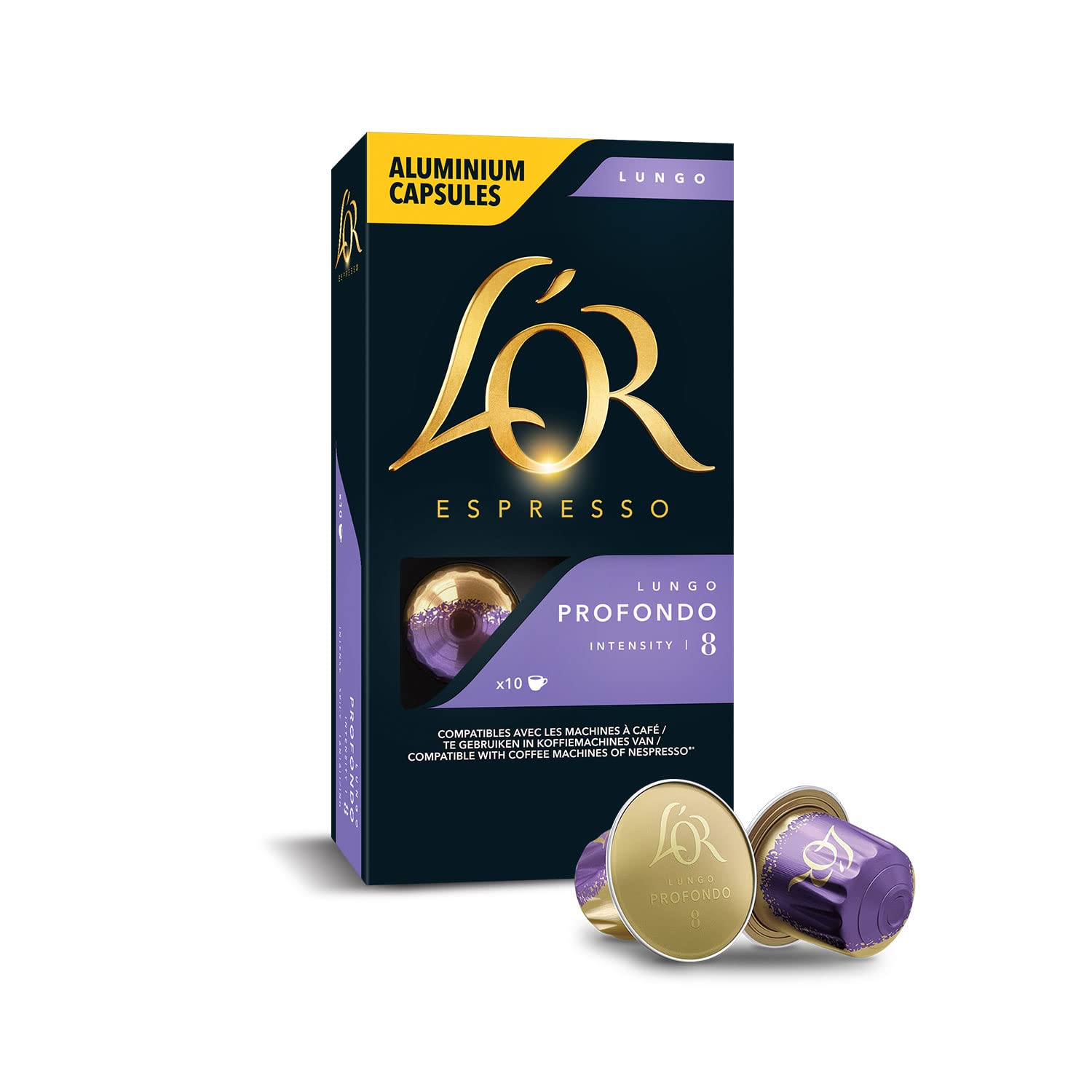 L'OR Lungo Profondo, Core-Lungo Collection, Yoğunluk 8, Bitter Çikolata ve Meyvemsi Notalar Espresso Kapsülleri, 10 Adet, 1 Paket