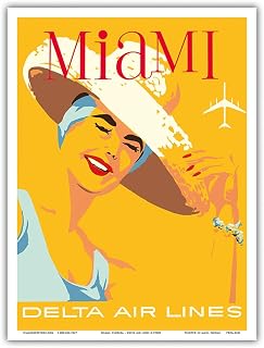 Miami Florida - Delta Air Lines - Vintage Airline Travel Poster by John Hardy c.1960s - Master Art Print (Unframed) 9in x 12in