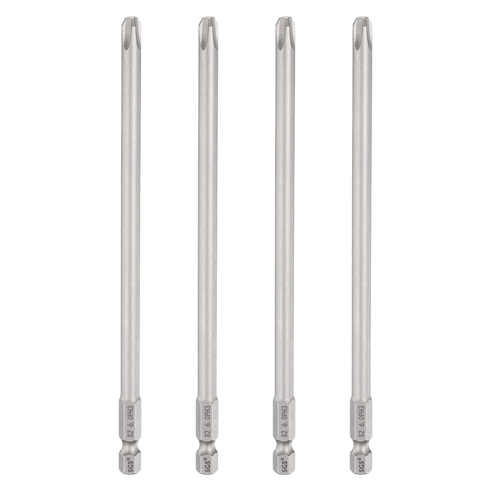 sourcing map 4pcs #3 Phillips Screwdriver Bit PH3 1/4" Hex Shank 6" (150mm) Long 6mm Rod Magnetic Cross Head Drill Bits S2 Steel Industrial Screw Driver Bit for Electric Power Tools, Gray