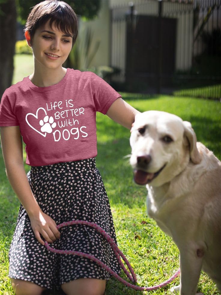 Dog Shirt Dogs Mom Shirts: Women Life is Better with Dogs T Shirt Funny Dog Paw Print Tee Pet Lover Animal Gift Tops - Image 2