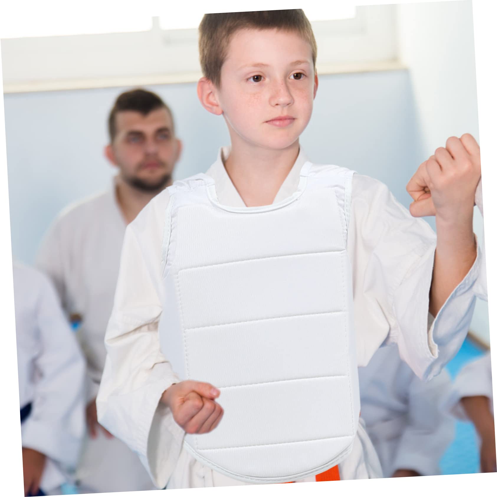 INOOMP Plastron De Boxe Perforation Boxe pour Enfants Boxing De Garde Coffre pour Enfants Protecteur Arts Martiaux Karaté Coup Taekwondo Blanche Polyester