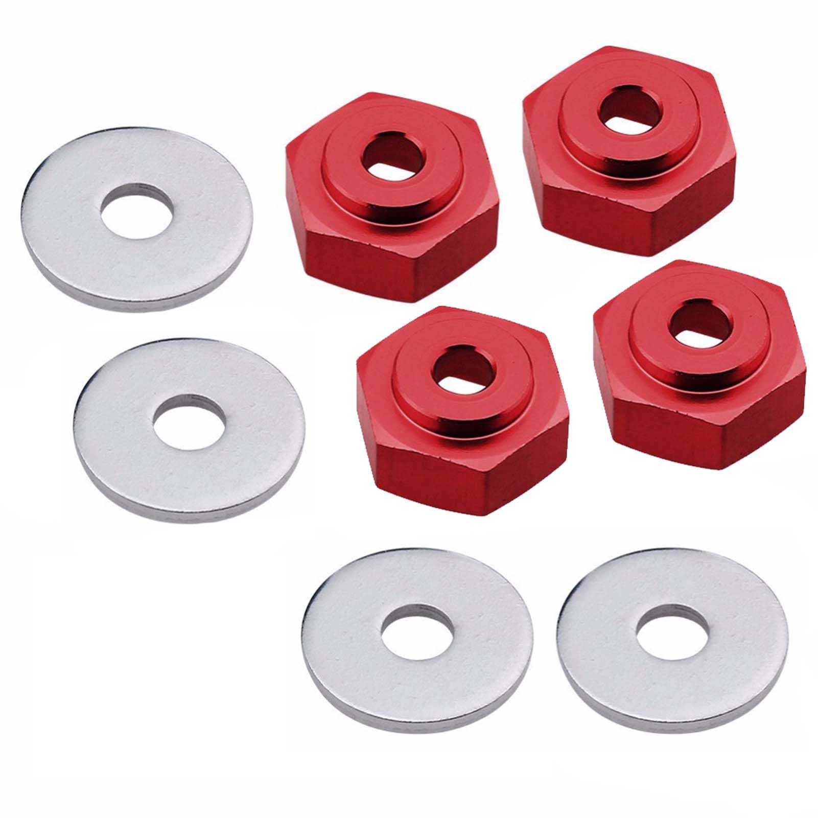 KEEDA 4PCS 12mm Turn 17mm Aluminum Alloy Wheel Rim Hex Adapter for HSP 1/10 RC Car Buggy Monster Truck Can Use 1/8 Tire Wheel(Red)