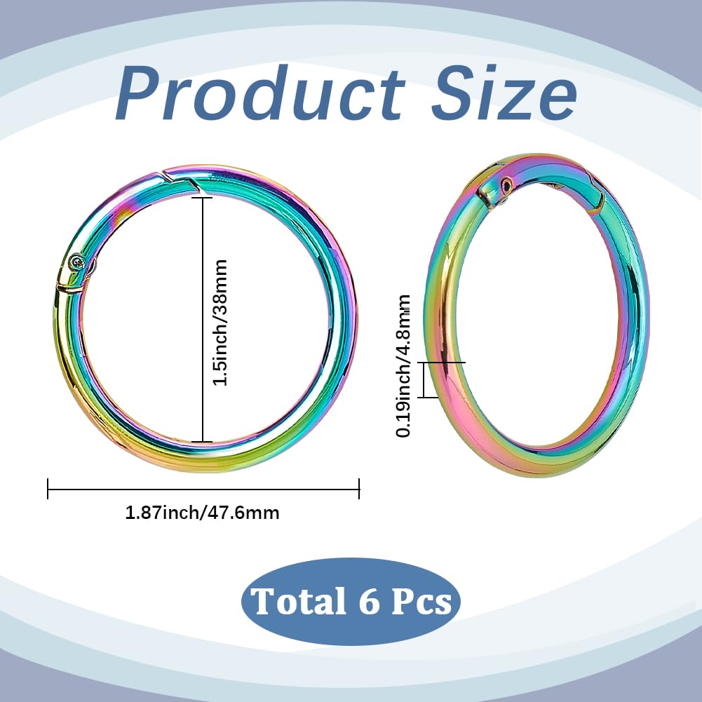 SUNNYCLUE 1 Box Spring O Rings Round Carabiner Clip Large 48mm Alloy Metal Rainbow Snap Trigger Hooks Buckles Clasps for Making Craft Keychain Bag Purse Charms Supplies Handbag Accessories Women - Image 2
