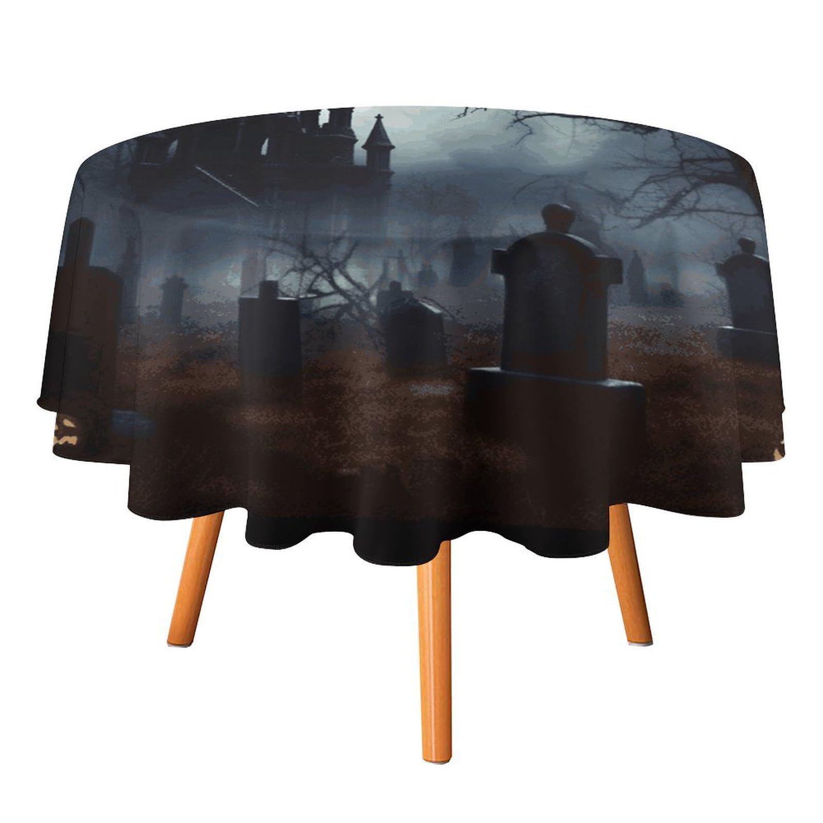 Fekiloot Style Gothic Happy Halloween Round Tablecloth - Heavy Duty And Washable,Polyester Decorative Fabric Table Cover,Tablecloths For Kitchen Dining, Wedding, Birthday Party50x50in