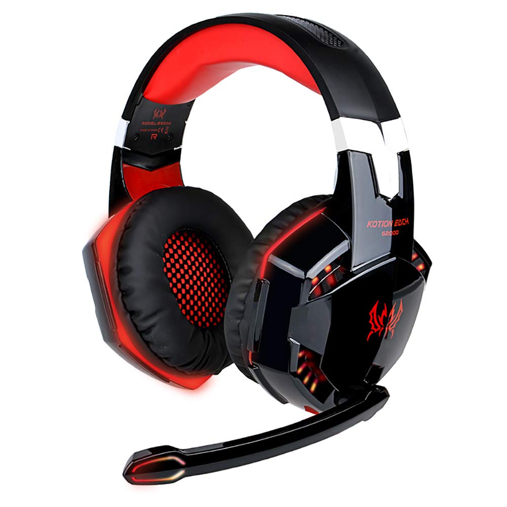 KOTION Each headset, wireless, G2000 stereo gaming headset, LED lights, headphones for PC Red [dpl]