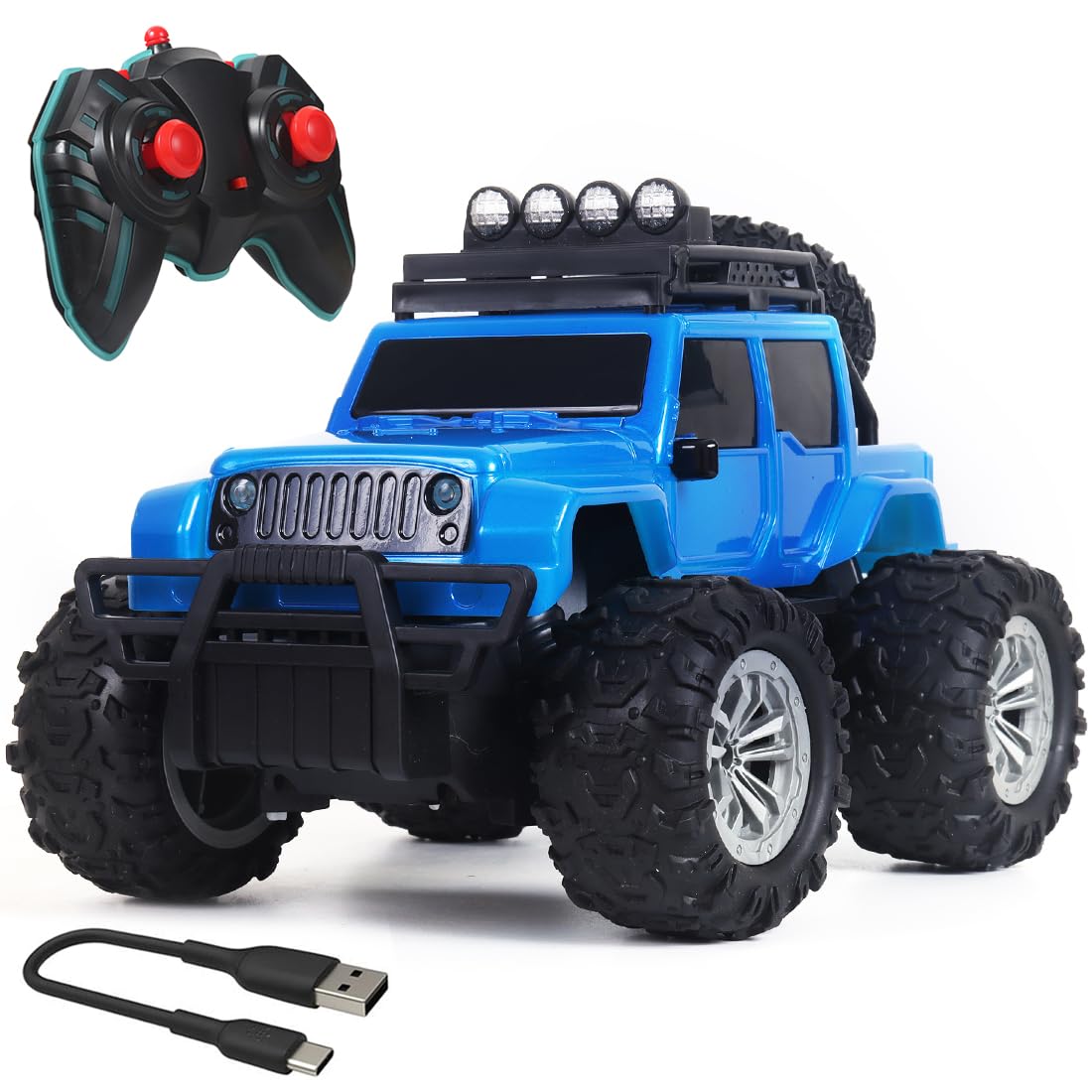 Wembley Rc Car Off-Road Remote Control Car Toy for Boys 7-14 Years Rechargeable High Speed Racing Monster Truck 4 Headlight Modes C-Type Charging - Made in India - Blue