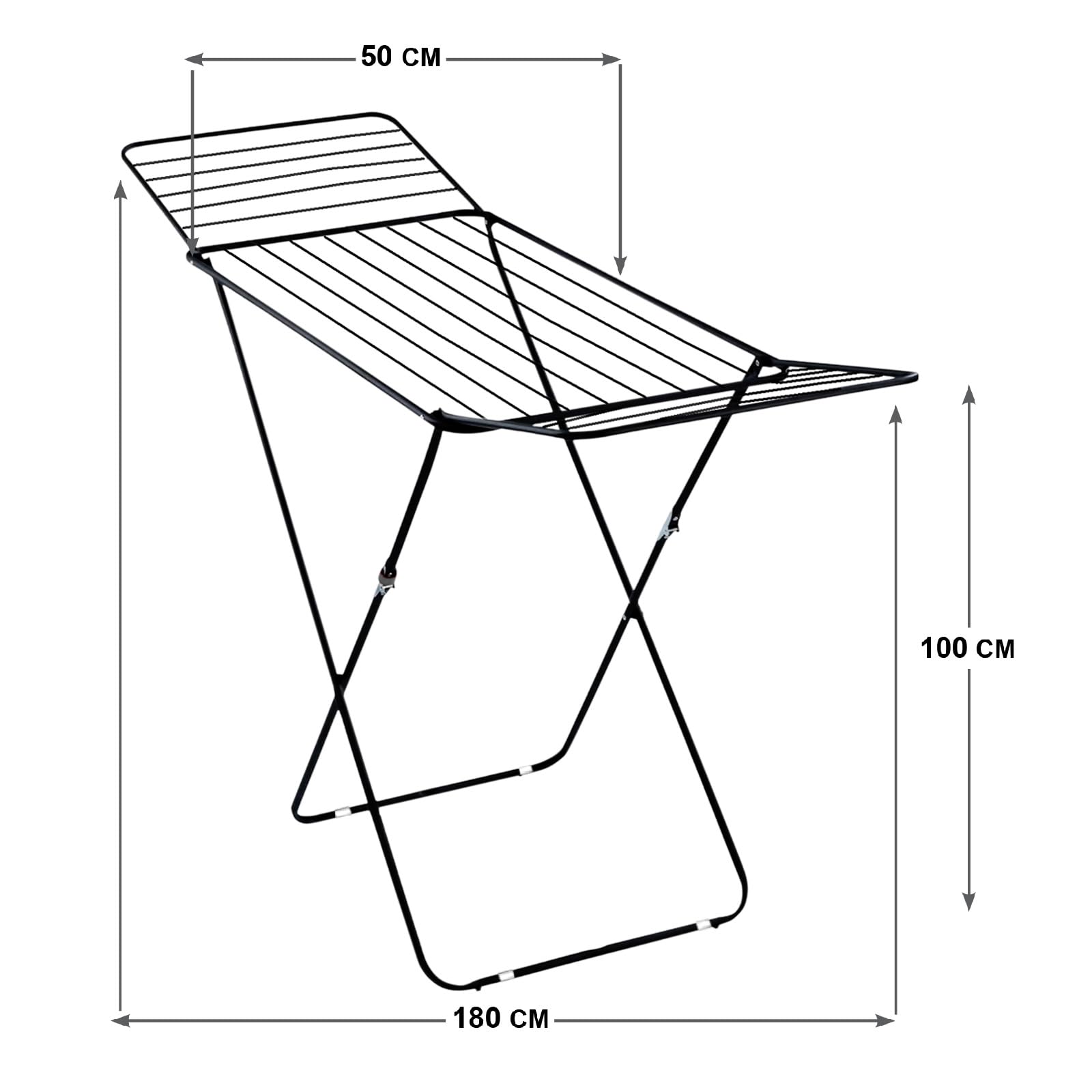 TIENDA EURASIA - Tendedero de Ropa Plegable | Estructura Metálica Ligera | Capacidad de Carga 20 Kg | Medidas Abierto 180x50x100 cm y Cerrado 126x50x100 cm (Negro)