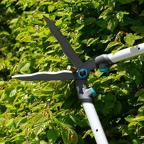 Gardena Heckenschere TeleCut: Leichte Gartenschere zum Schneiden von höheren Hecken, 23 cm, teleskopierbare Hebelarme, ergonomische Aluminiumgriffe (12304-20)