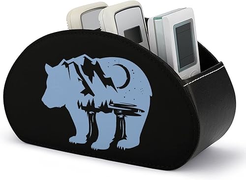 Bear Mountain Moon - Soporte de cuero para control remoto con 5 compartimentos, caja de almacenamiento de oficina, bandeja de escritorio