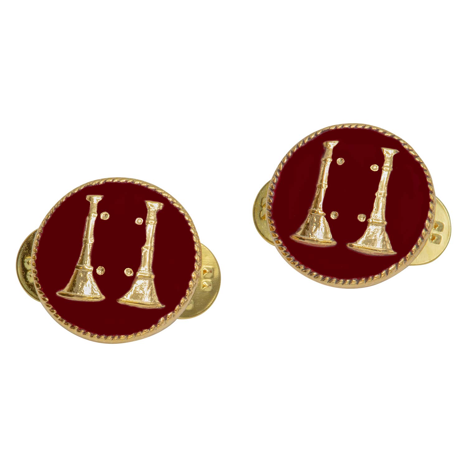 Red 2 Parallel Fire Bugles Round Disc Collar Insignia, Brass, no gemstone-image-26