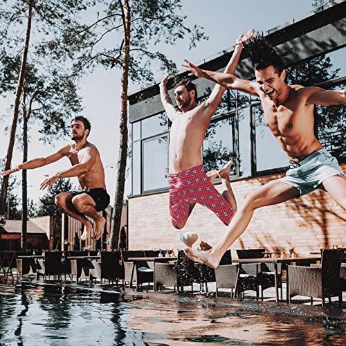 Bañador largo de carreras multicolor con cuadros rojos de natación para hombre 4