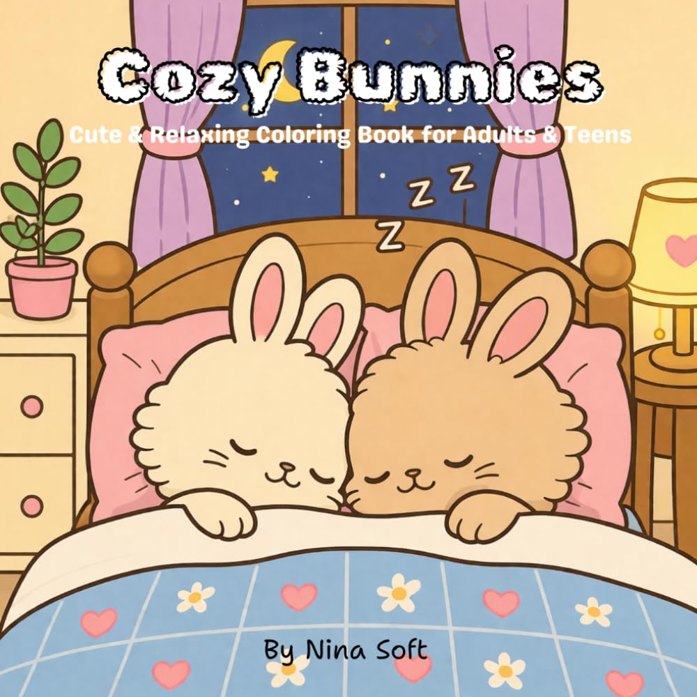 Cozy Bunnies: Cute & Relaxing Coloring Book for Adults & Teens