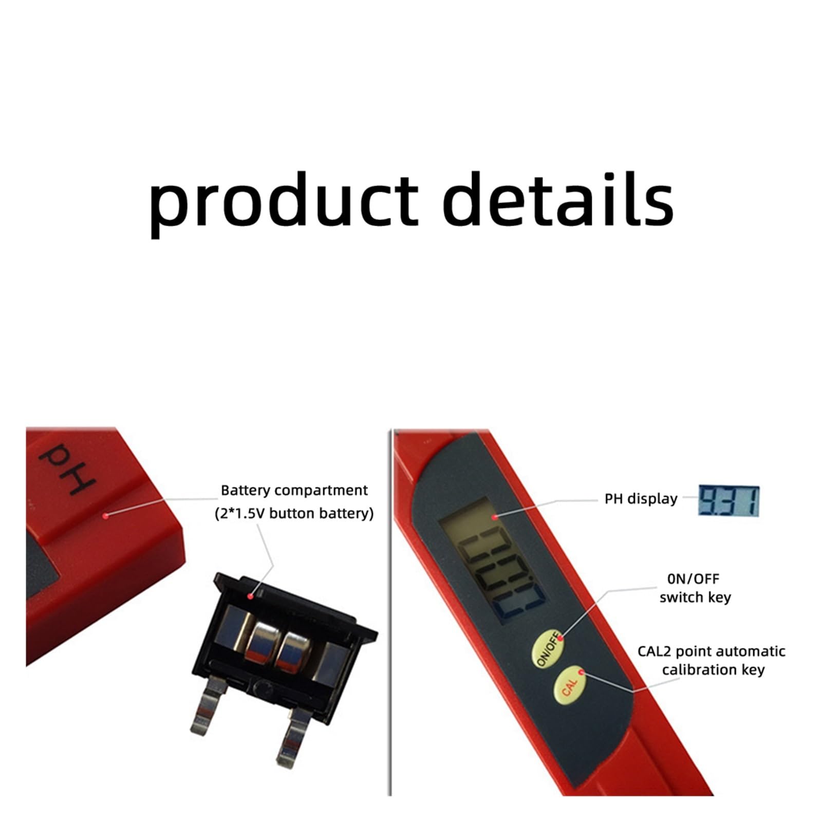 Misuratore di PH 0,01 Alta Precisione for Tester qualità Acqua con Intervallo Misurazione 0-14 Adatto for Acquario Piscina Rilevamento Rapido E Preciso(Red And Yellow)