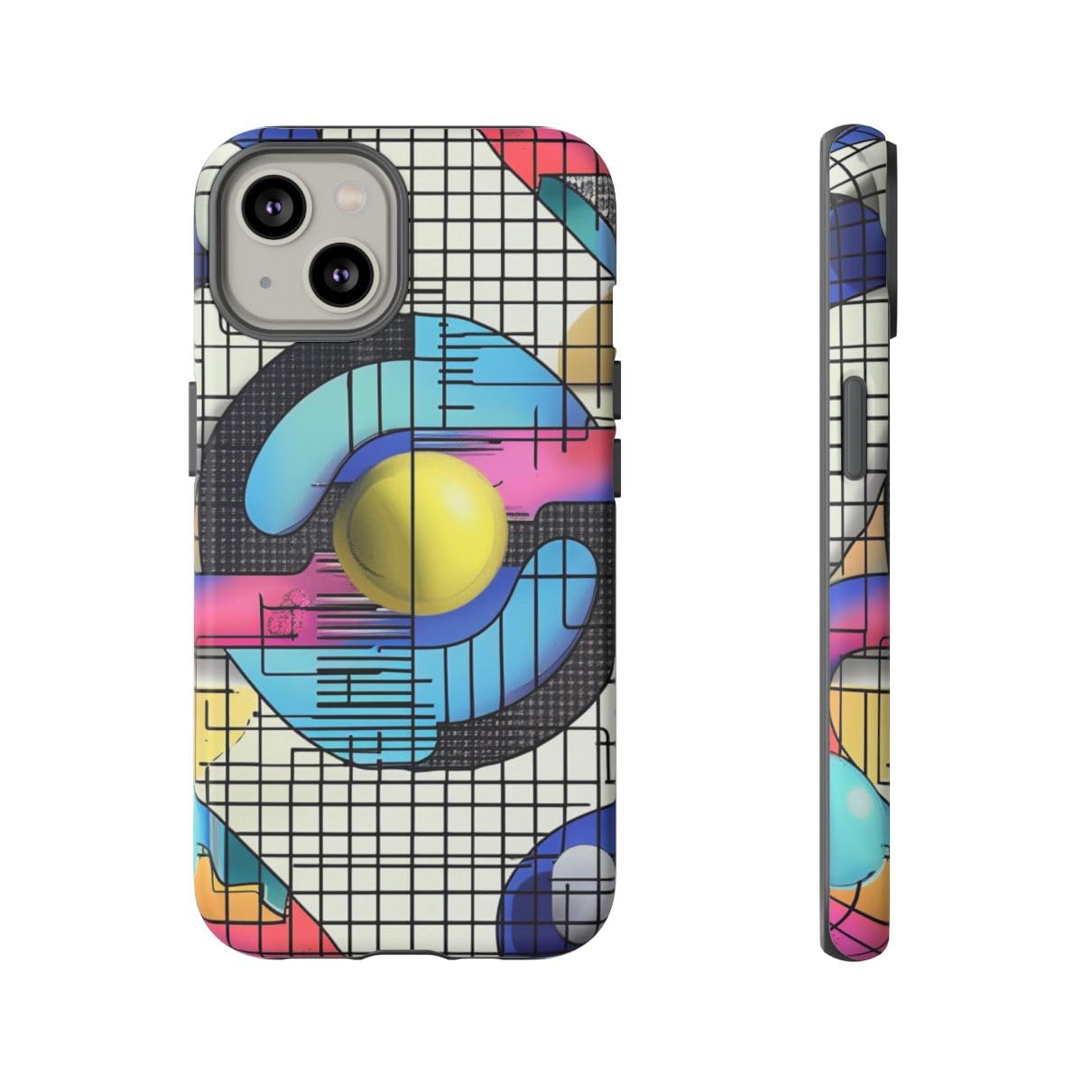 Coque rigide iPhone 14 motif géométrique abstrait bleu mat