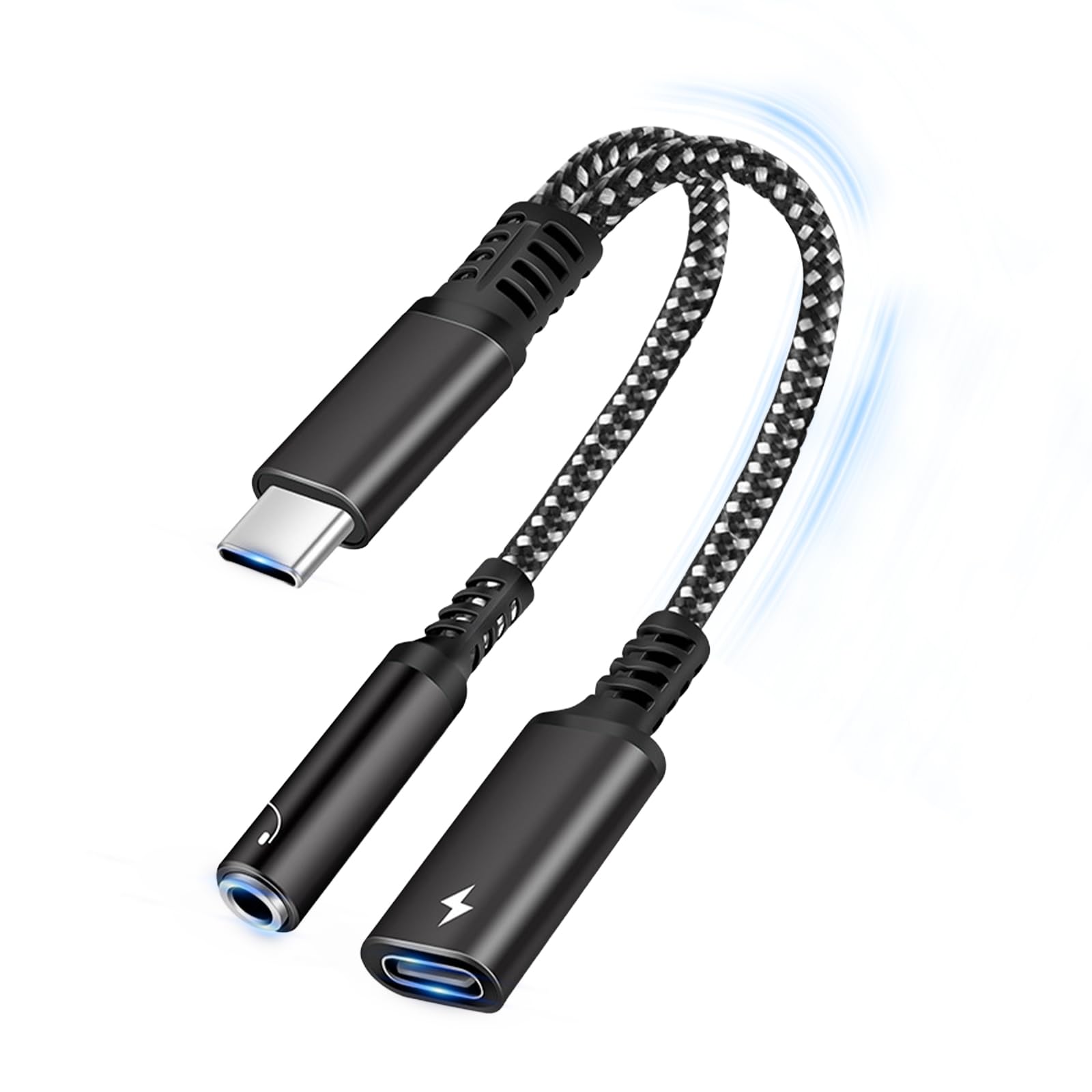 Adattatore per Cuffie USB C 2 in 1 Jack 3,5mm PD 60W Ricarica Rapida Audio AUX Hi-Res