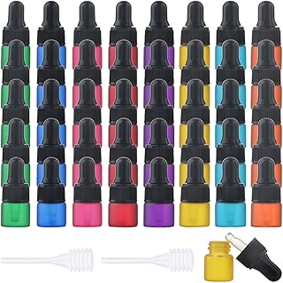 Enslz 40 Pack 1ml Color Frosted Glass Dropper Bottles Mix color Sample Vial with Glass Pipette Dropper for Eye Dropper Essential Oil Bottle,Perfume Aromatherapy Cosmetic Container