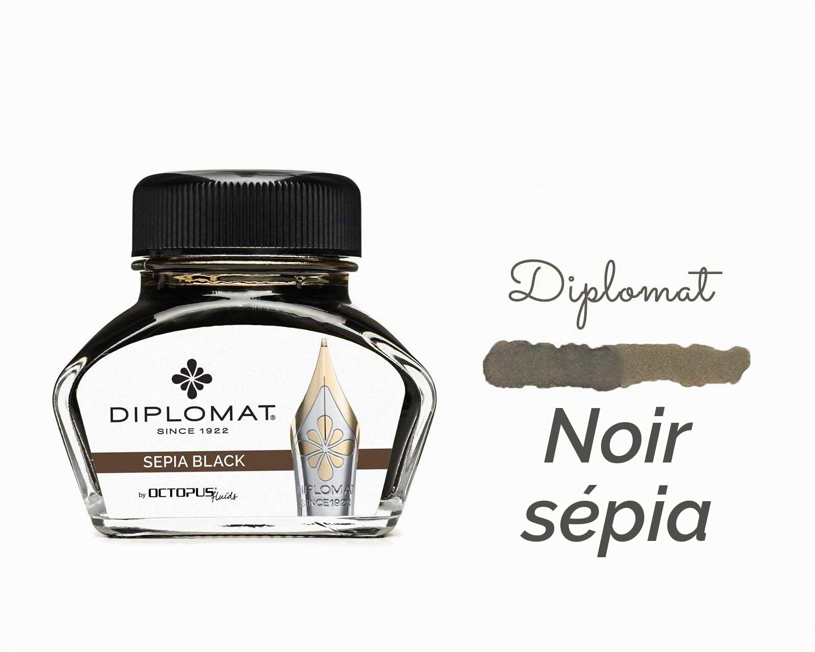 DIPLOMAT - Coffret Cadeau Stylo Plume Aero Stripes - Gris - 1 Stylo Plume + 1 flacon d’Encre + 1 Étui en Cuir - Garanti 5 Ans