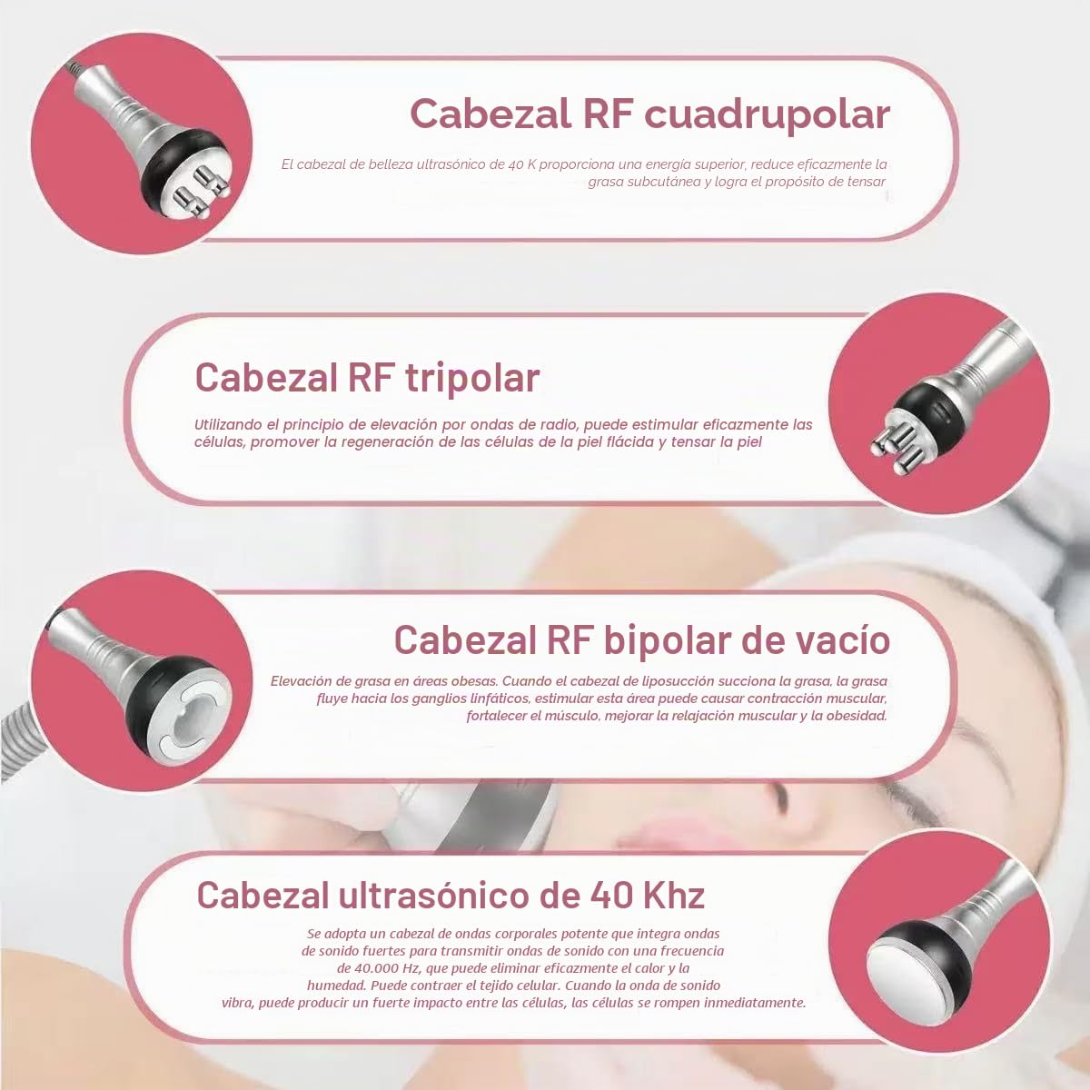 Máquina de cavitación 40K radiofrecuencia RF4 en 1, máquina de esculpir el cuerpo, rejuvenecimiento de la piel, uso doméstico, spa, cuidado de la piel, cara, cuello, brazo, cintura, muslo y glúteos