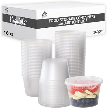 Disposable 16 oz Plastic Containers With Lids - 240 Of Each Containers And Lids - Leak Resistant Containers For Food - Deli Containers - Clear Stackable Containers - Microwave And Freezer Safe