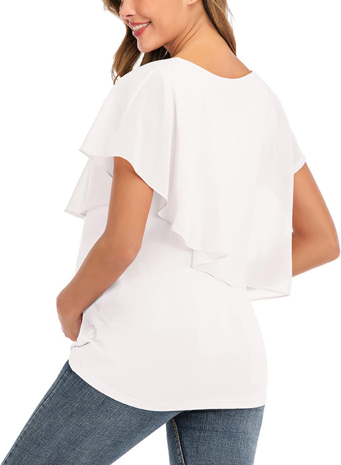 Maternity Nursing Top, Color Round Neck Women Maternity Nursing Top Asymmetrical Sleeve for Summer (M)