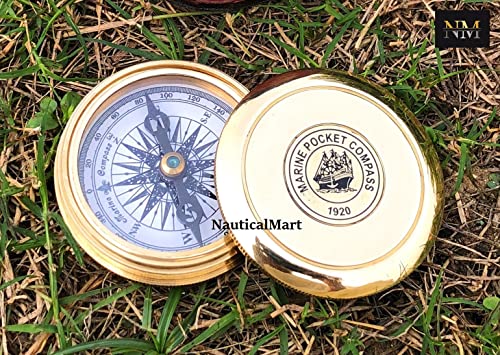 Brújula de latón antiguo con estuche de cuero miniatura 3