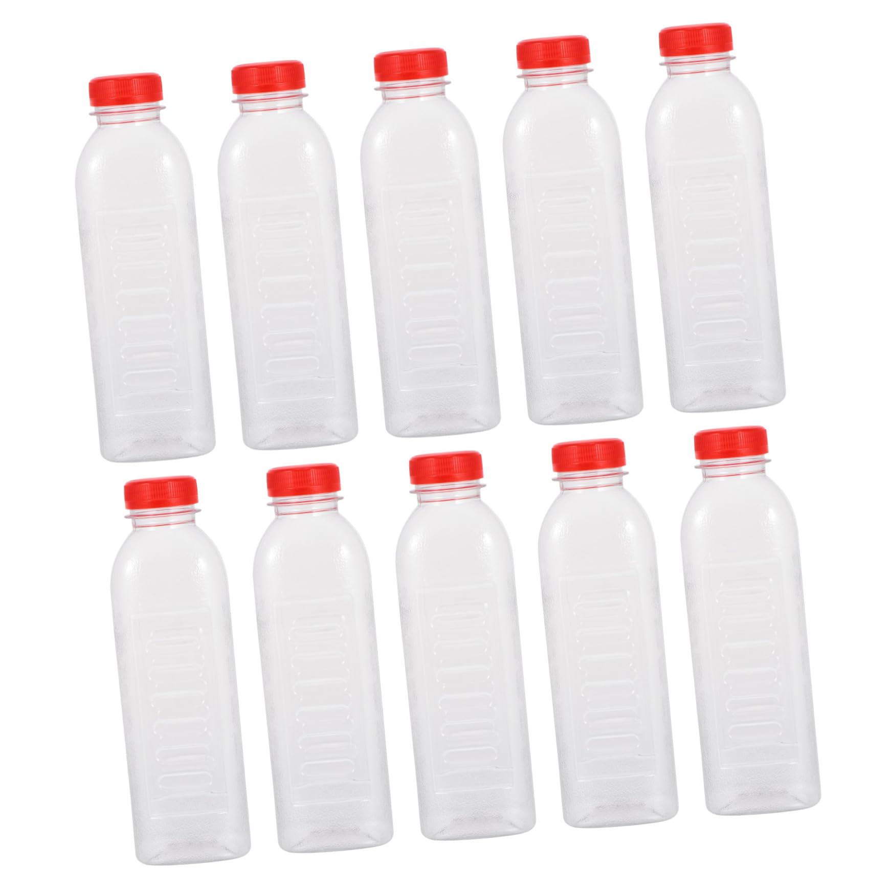 DINHEAROM 10pcs Transparent Plastic Empty Juice Bottles with Measurement Scale and Beverage Containers for Juicing and Drinks