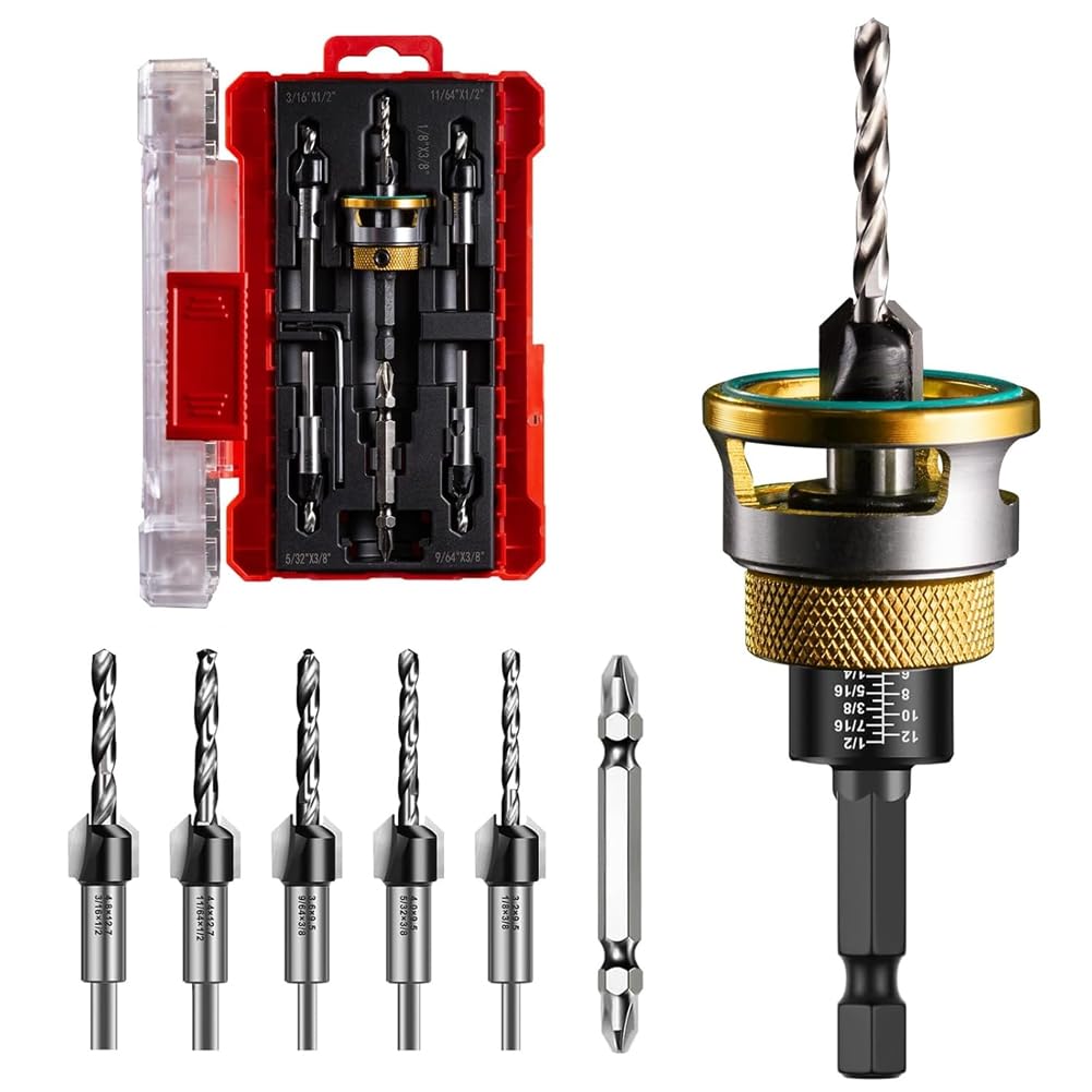 Jnchdghwa As Shown Countersink Drill Bit Set-5 Pcs 82° Counterbores 1/4" Hex Shank Countersink Bits With Depth Stop Collar