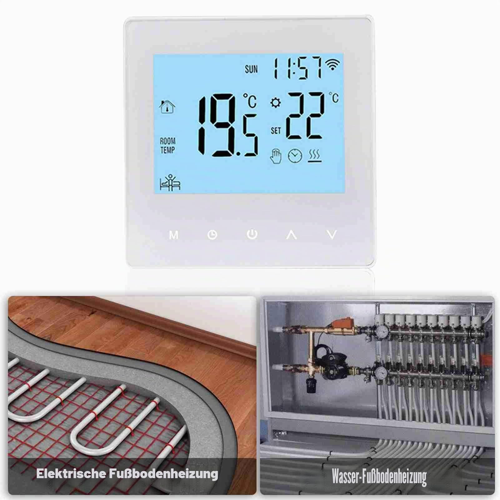 Smart Thermostat, Smart Tuya WiFi Thermostat LCD Display Fußbodenheizung Temperaturregler Wandthermostat für die Warmwasserbereitung (W-2)