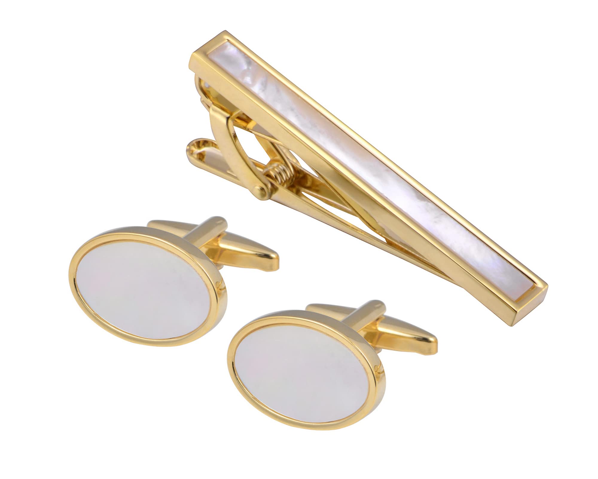 Perlmutt 4.5cm Krawattennadeln und Manschettenknöpfe für Herren Silber Gold Cufflinks Tie Clip Hochzeit Hemd Party Geburtstag Jubiläum Kleid