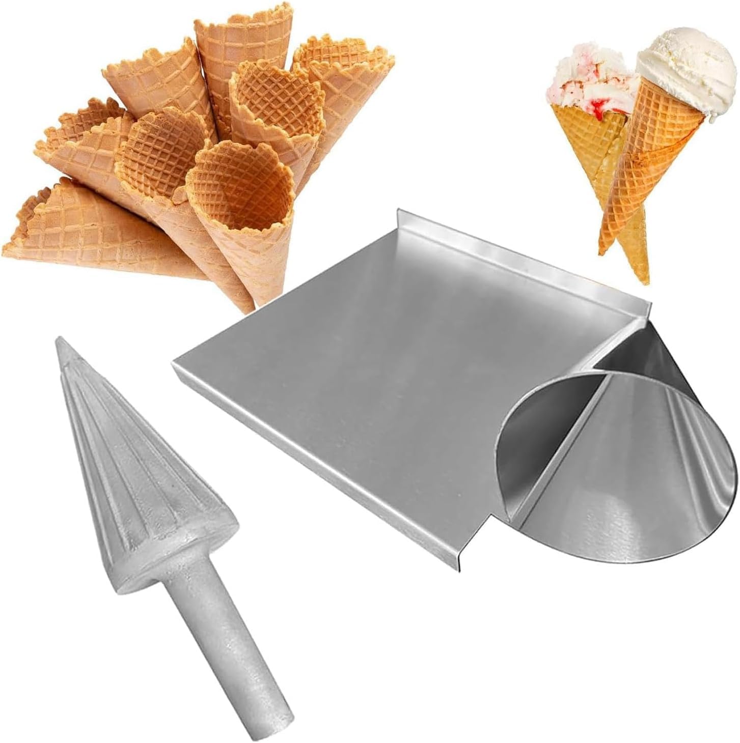 Molde de aluminio fundido para hacer cono de gofre, molde de rodillo de cono de helado, agarre cómodo, reutilizable, para panadería, cocina, postres