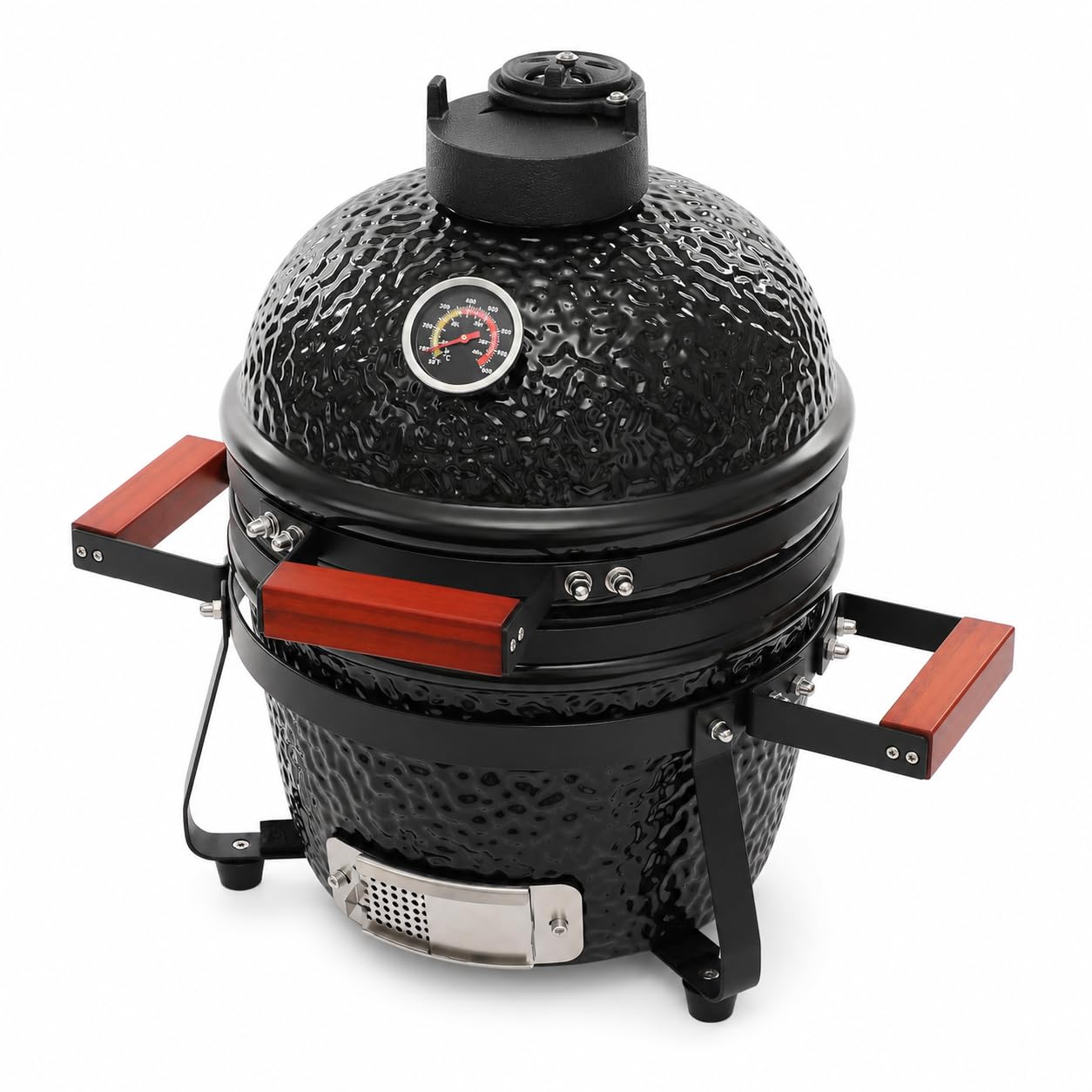 Barbacoa de carbón vegetal de 13 pulgadas Kamado Grill de cerámica para terraza, jardín, camping y picnic, color negro, para asar, ahumar y cocinar