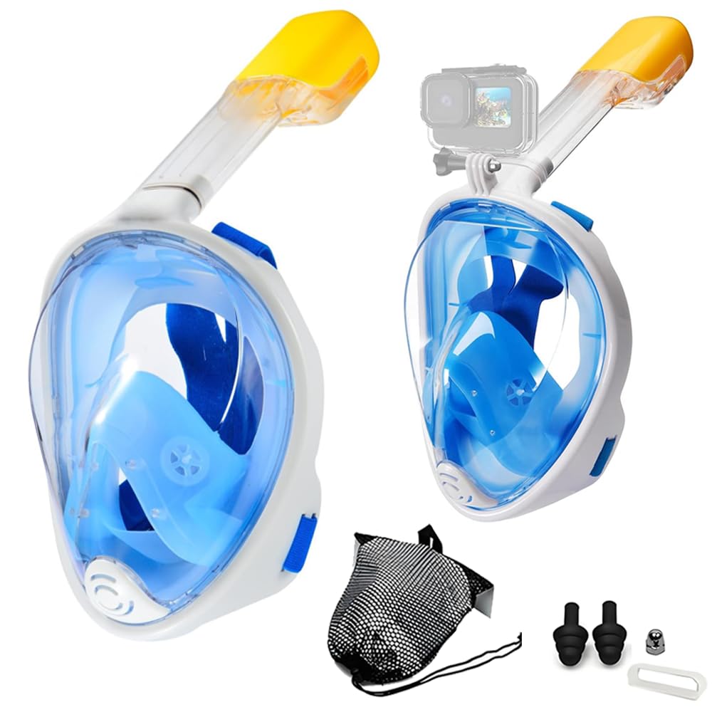 Máscara de buceo, cara completa de 180°, máscara de buceo, respiración libre, tecnología antigolpes y antifugas, con diadema ajustable, adecuada para adultos, adolescentes, niños