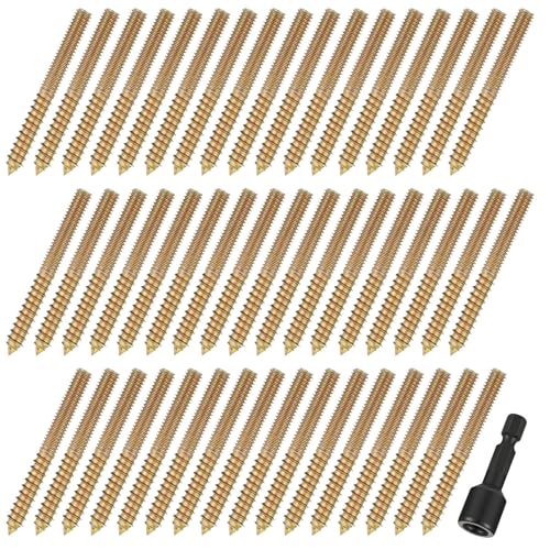 Image of Hicarer 50 Pack 5 /16-18 x 3 Inch Hanger Bolts Double Headed Bolts with Driver Self Tapping Screw Threaded Rod Screws for Furniture Double Headed for Wood Furniture Joint