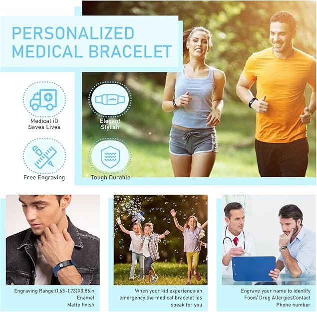 Medical Alert Bracelets, Personalized Customized Emergency id Bracelet, Custom Engraving Adjustable Magnetic Connector Mesh Loop Design Stainless Steel Breathable Waterproof3
