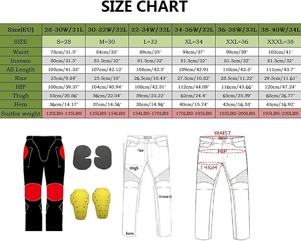 Uomo Pantaloni da Moto Biker Jeans Protezione Motorcycle Pantaloni Rinforzato Slim Fit Armature Pants, 4 x Pad di Protezione