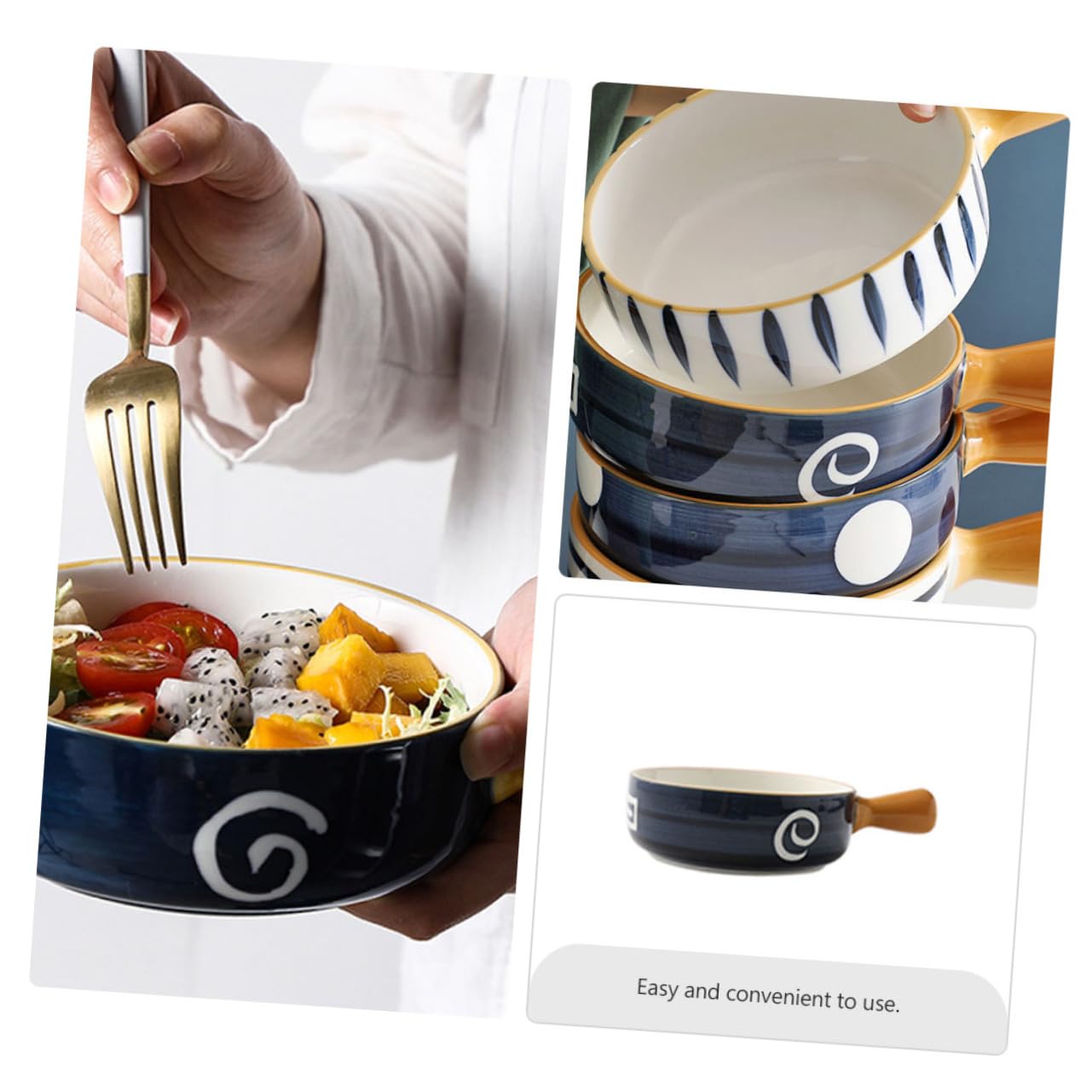 Tazón de Cerámica Redondo para Hornear y Ensalada con Diseño Azul, Fácil de Limpiar Rebabas, Adecuado para Cocina y Guardar Postres