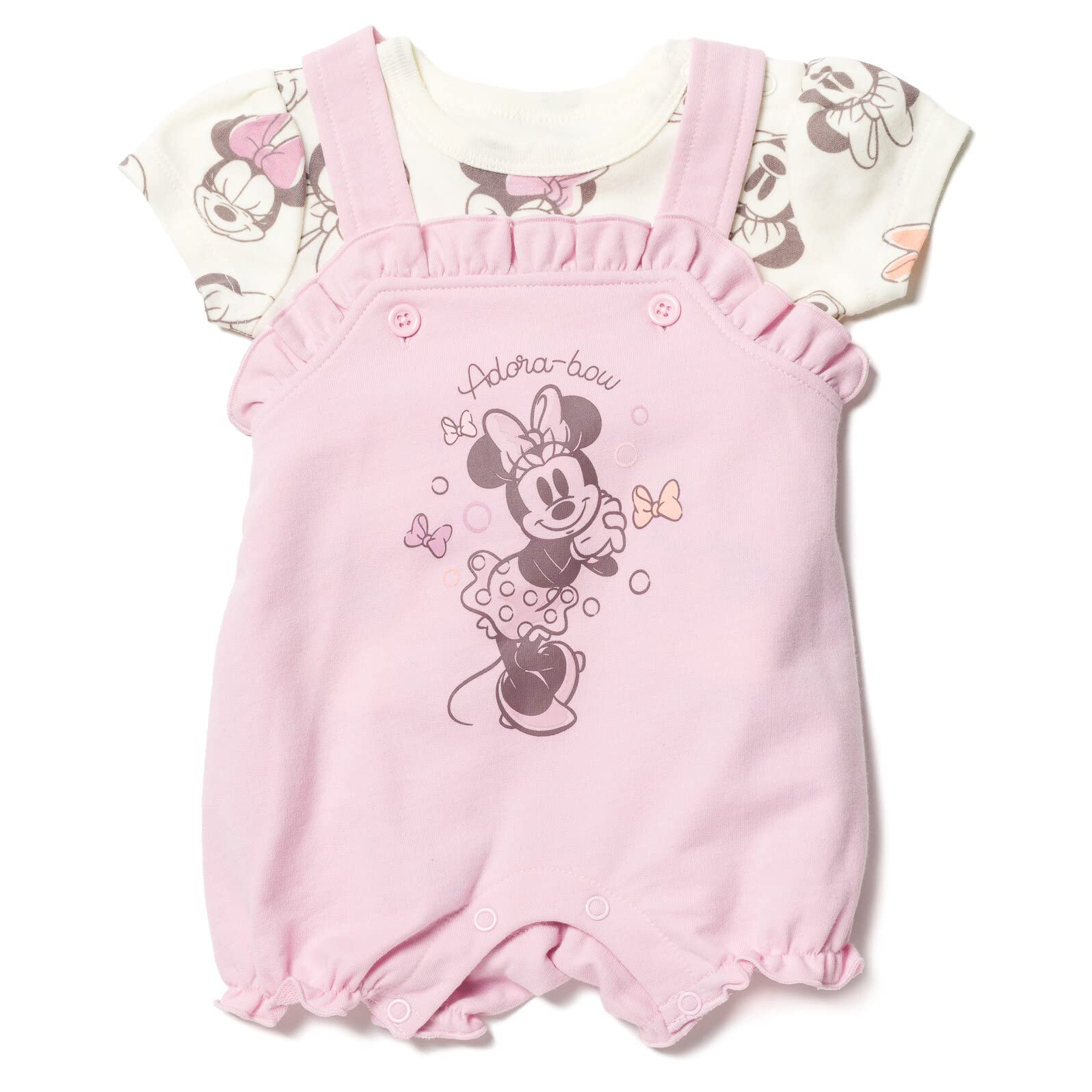 Disney Minnie Mouse Ariel Kurzer Overall für Babys, Mädchen, Frottee, T-Shirt und Mütze, 3-teilig