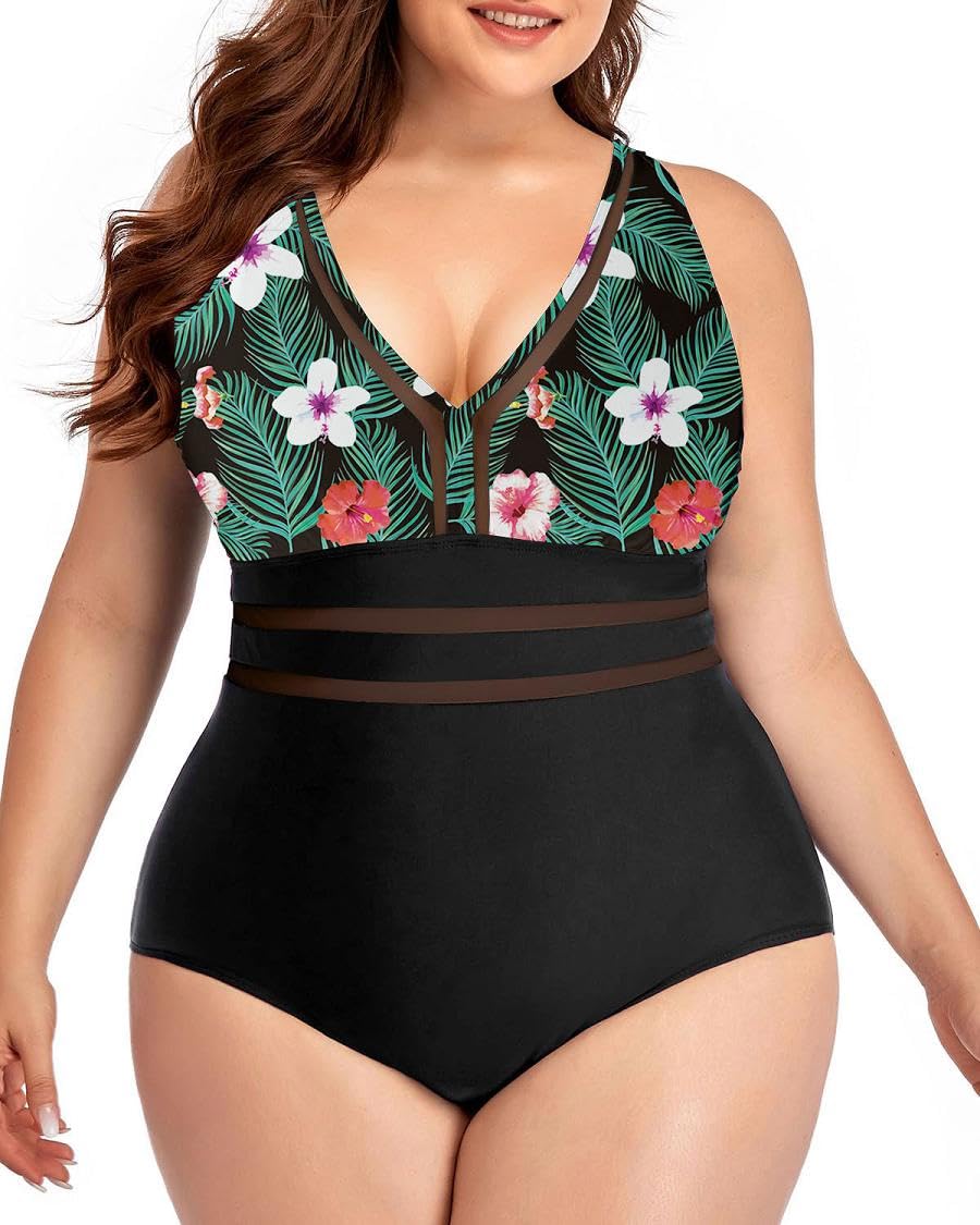 Joligiao Bañador Mujer Reductores Vientre Plano Talla Grande Traje de Baño de Una Pieza Mesh Cuello en V Push Up Traje de baño Acolchado Monokinis Bañadores Mujer Verano