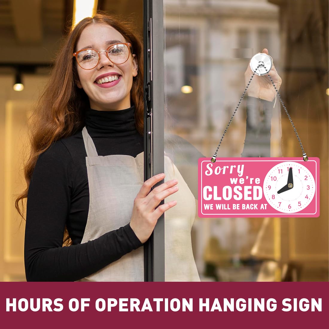 PLIGREAT Pink Open Closed Sign Double Sided We Are Open Closed Sign Business Hours Signage for Retail Store Bar Bakery Shop Window Wall Hanging - Image 4