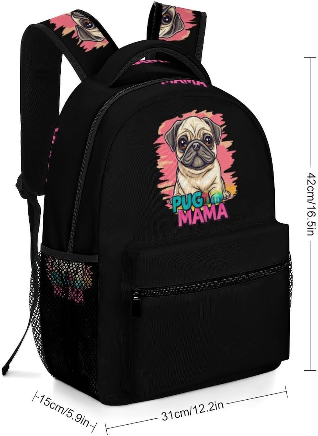 Pug Mama Laptop Backpack Lightweight Travel Daypack Shoulder Bag for Men Women